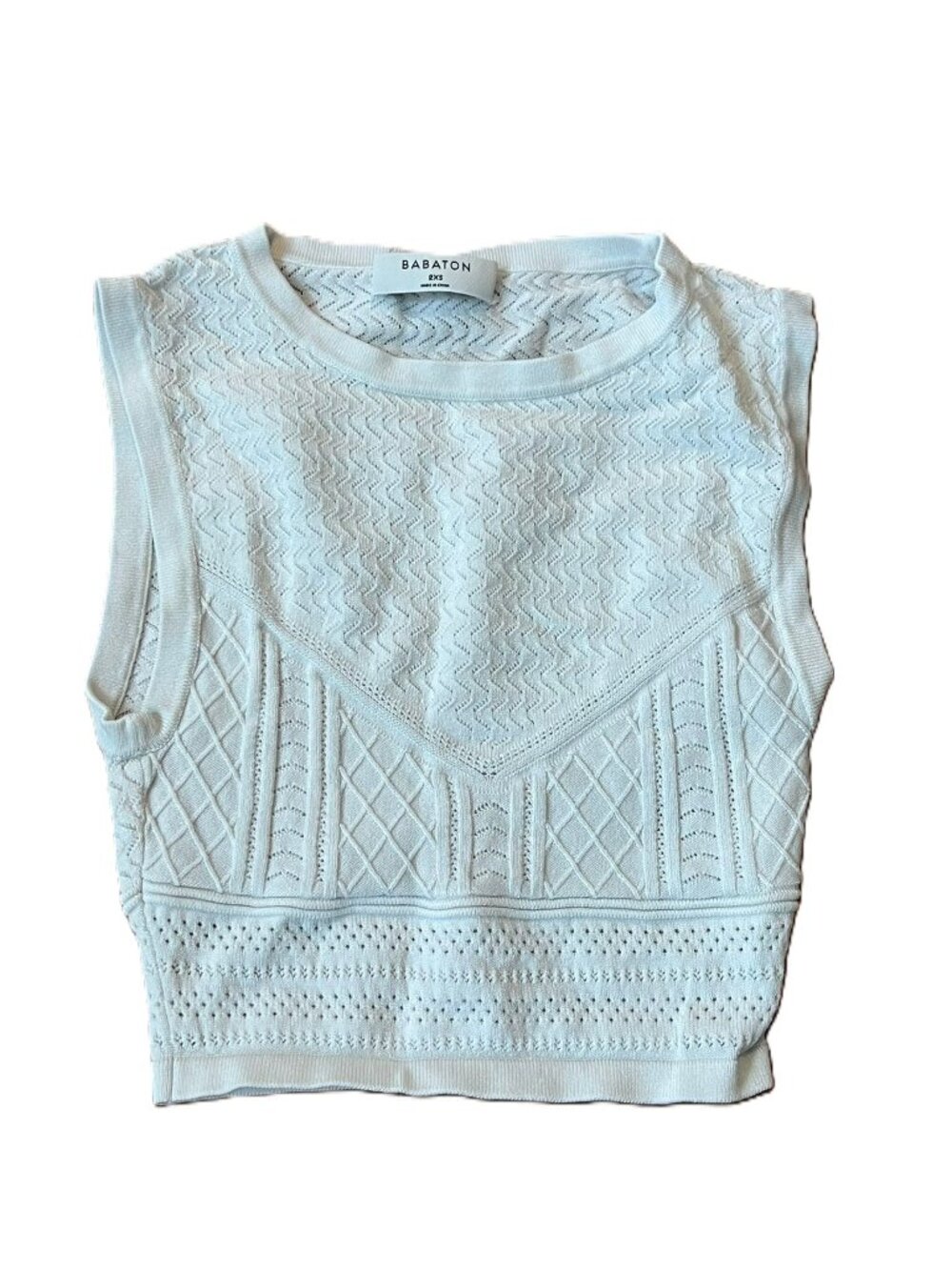 Aritzia Babaton Pointelle Cropped Tank Top White Woven Knit Size XXS